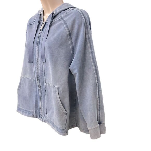 Workshop Republic clothing ~ Blue garment dyed Jacket ~ hi-Lo hem ~ zipped front - Picture 3 of 11